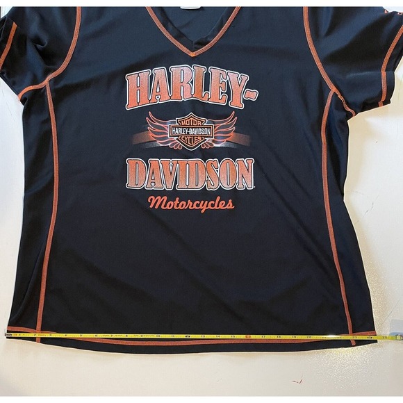 Harley Davidson XL Short Sleeve Women's Baseball Style Jersey Black Orange VA - Picture 11 of 14